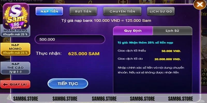 Thực hiện nạp tiền theo từng bước hướng dẫn tránh xảy ra sai sót